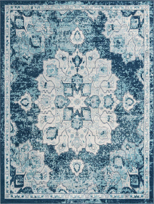 Navy Blue 9' x 12' Parker Rectangle Area Rug Traditional Motif Classic Design Stain Resistant Carpet for Living, Dining, Bedrooms, Kitchen, Office for Sale at Rug Engine