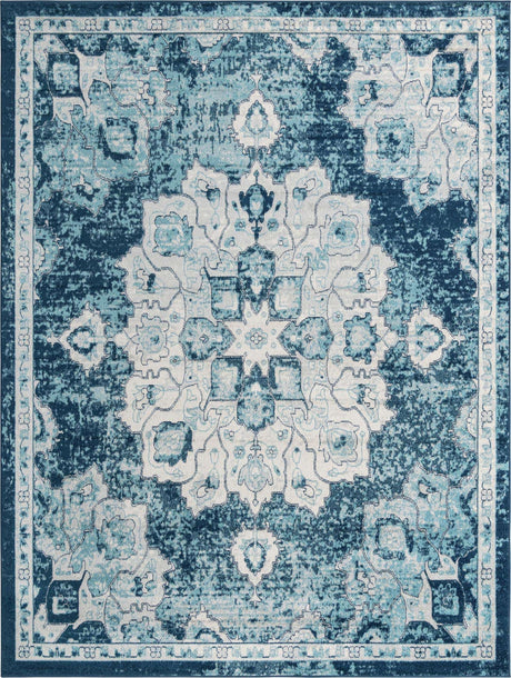 Navy Blue 9' x 12' Parker Rectangle Area Rug Traditional Motif Classic Design Stain Resistant Carpet for Living, Dining, Bedrooms, Kitchen, Office for Sale at Rug Engine