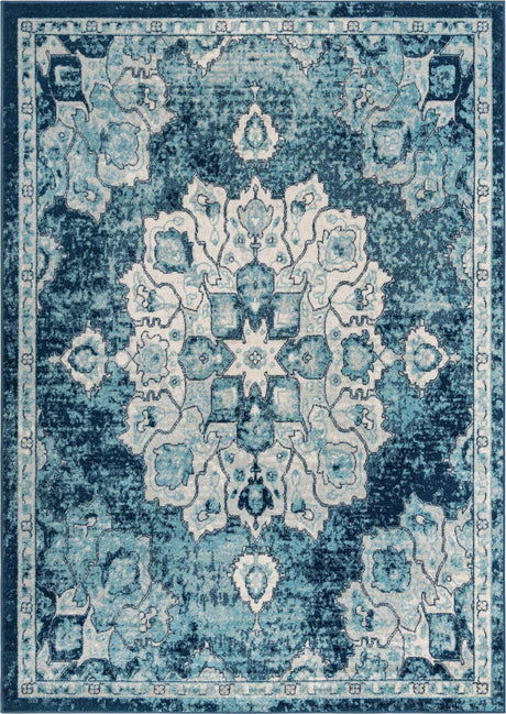 Navy Blue 7' x 10' Parker Rectangle Area Rug Traditional Motif Classic Design Stain Resistant Carpet for Living, Dining, Bedrooms, Kitchen, Office for Sale at Rug Engine