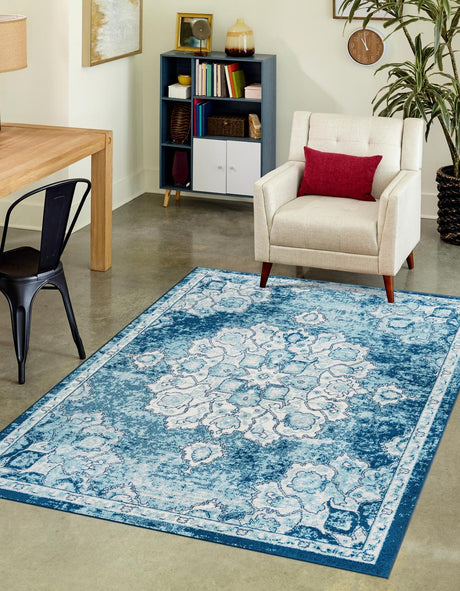 Navy Blue 3' 3 x 5' 3 Parker Rectangle Area Rug Traditional Motif Classic Design Stain Resistant Carpet for Living, Dining, Bedrooms, Kitchen, Office for Sale at Rug Engine