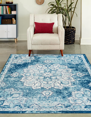 Navy Blue 10' x 14' Parker Rectangle Area Rug Traditional Motif Classic Design Stain Resistant Carpet for Living, Dining, Bedrooms, Kitchen, Office for Sale at Rug Engine