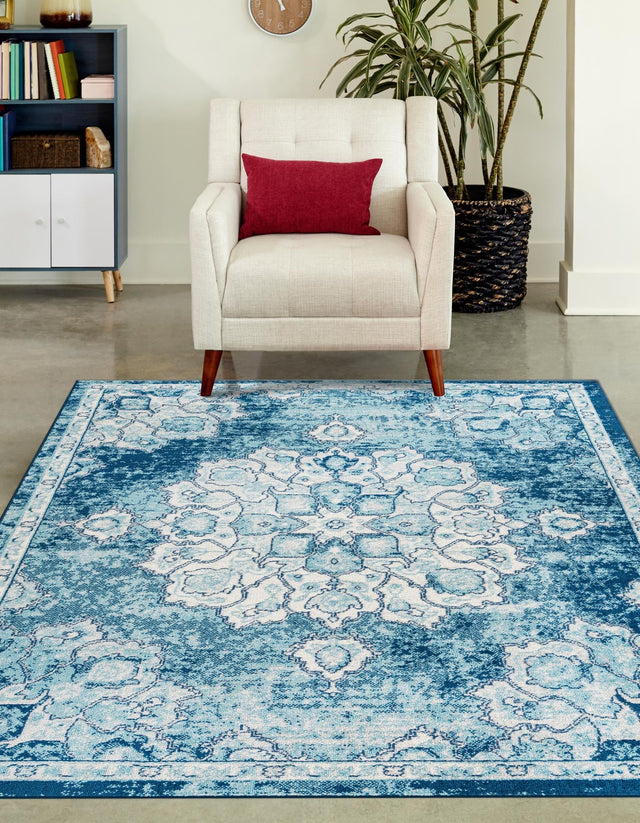 Navy Blue 3' 3 x 5' 3 Parker Rectangle Area Rug Traditional Motif Classic Design Stain Resistant Carpet for Living, Dining, Bedrooms, Kitchen, Office for Sale at Rug Engine
