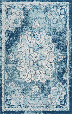 Navy Blue 5' x 8' Parker Rectangle Area Rug Traditional Motif Classic Design Stain Resistant Carpet for Living, Dining, Bedrooms, Kitchen, Office for Sale at Rug Engine