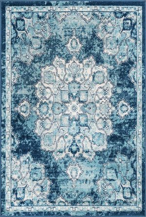 Navy Blue 4' x 6' Parker Rectangle Area Rug Traditional Motif Classic Design Stain Resistant Carpet for Living, Dining, Bedrooms, Kitchen, Office for Sale at Rug Engine
