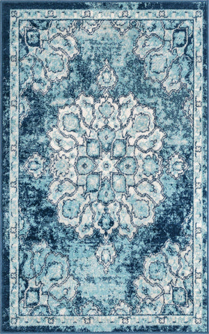 Navy Blue 3' 3 x 5' 3 Parker Rectangle Area Rug Traditional Motif Classic Design Stain Resistant Carpet for Living, Dining, Bedrooms, Kitchen, Office for Sale at Rug Engine
