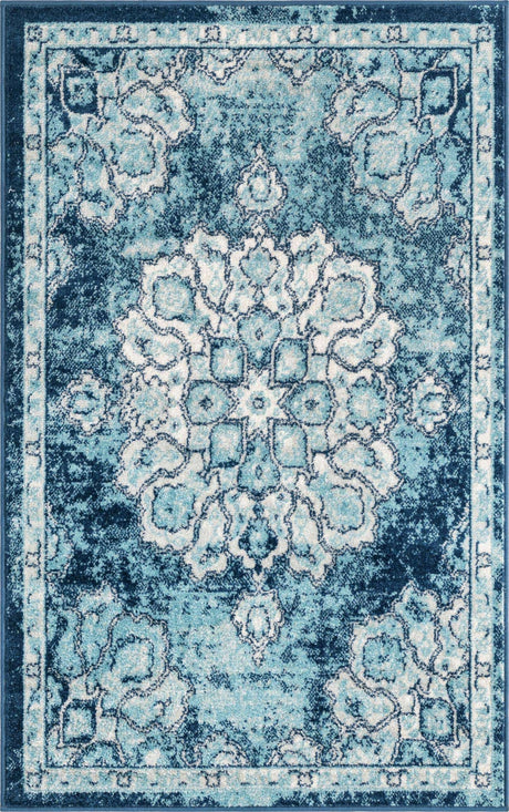Navy Blue 3' 3 x 5' 3 Parker Rectangle Area Rug Traditional Motif Classic Design Stain Resistant Carpet for Living, Dining, Bedrooms, Kitchen, Office for Sale at Rug Engine