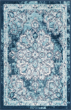 Navy Blue 2' x 3' Parker Rectangle Area Rug Traditional Motif Classic Design Stain Resistant Carpet for Living, Dining, Bedrooms, Kitchen, Office for Sale at Rug Engine