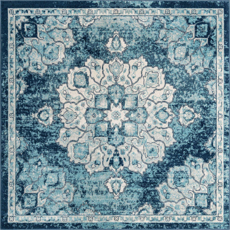 Navy Blue 7' 10 x 7' 10 Parker Square Area Rug Traditional Motif Classic Design Stain Resistant Carpet for Living, Dining, Bedrooms, Kitchen, Office for Sale at Rug Engine