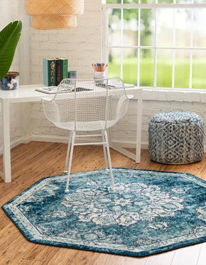 Navy Blue 7' 10 x 7' 10 Parker Octagon Area Rug Traditional Motif Classic Design Stain Resistant Carpet for Living, Dining, Bedrooms, Kitchen, Office for Sale at Rug Engine