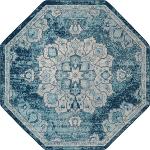 Navy Blue 7' 10 x 7' 10 Parker Octagon Area Rug Traditional Motif Classic Design Stain Resistant Carpet for Living, Dining, Bedrooms, Kitchen, Office for Sale at Rug Engine
