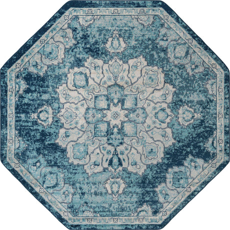 Navy Blue 7' 10 x 7' 10 Parker Octagon Area Rug Traditional Motif Classic Design Stain Resistant Carpet for Living, Dining, Bedrooms, Kitchen, Office for Sale at Rug Engine