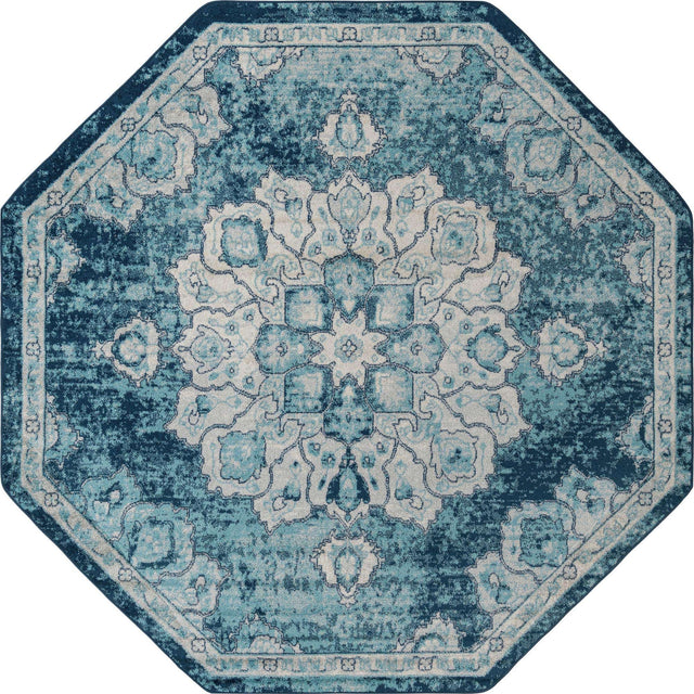 Navy Blue 7' 10 x 7' 10 Parker Octagon Area Rug Traditional Motif Classic Design Stain Resistant Carpet for Living, Dining, Bedrooms, Kitchen, Office for Sale at Rug Engine