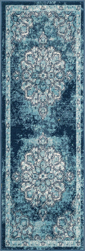 Navy Blue 2' x 6' Parker Runner Area Rug Traditional Motif Classic Design Stain Resistant Carpet for Living, Dining, Bedrooms, Kitchen, Office for Sale at Rug Engine