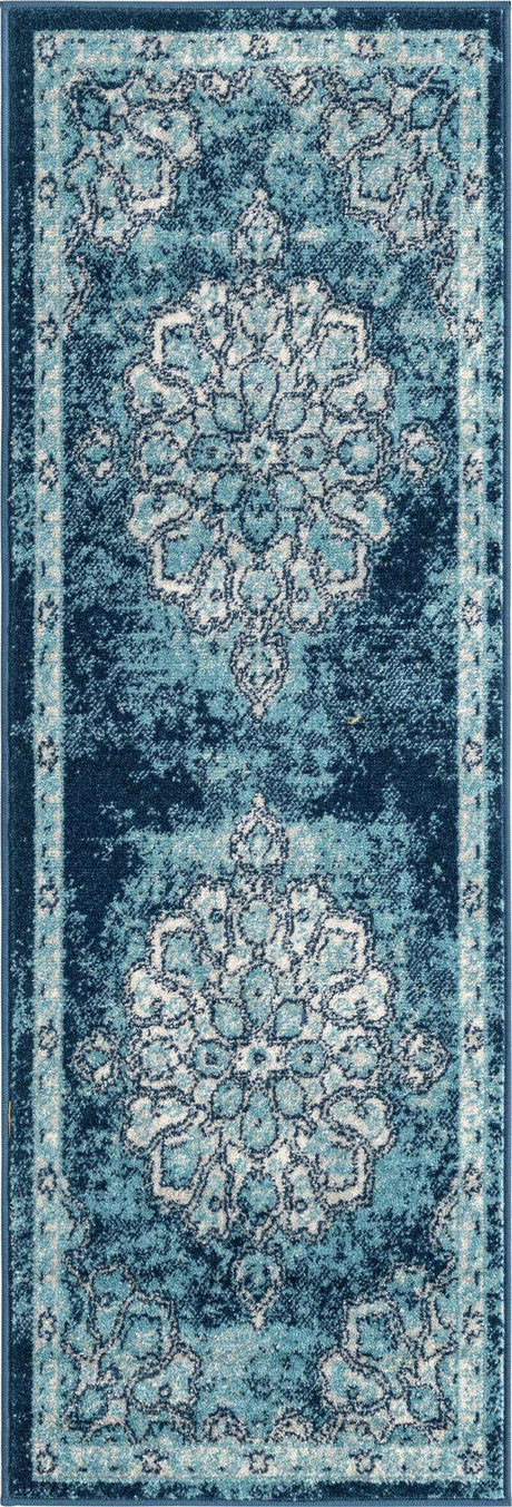 Navy Blue 2' x 6' Parker Runner Area Rug Traditional Motif Classic Design Stain Resistant Carpet for Living, Dining, Bedrooms, Kitchen, Office for Sale at Rug Engine