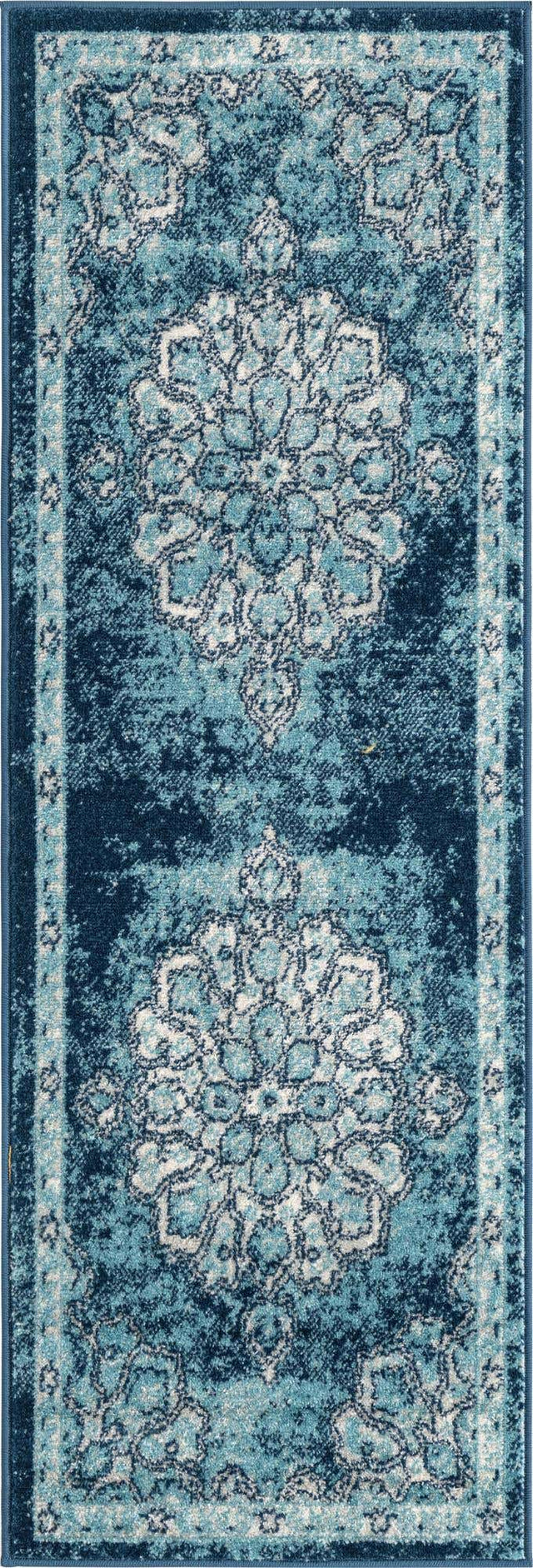 Navy Blue 2' x 6' Parker Runner Area Rug Traditional Motif Classic Design Stain Resistant Carpet for Living, Dining, Bedrooms, Kitchen, Office for Sale at Rug Engine
