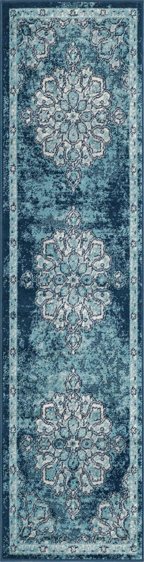 Navy Blue 2' x 8' Parker Runner Area Rug Traditional Motif Classic Design Stain Resistant Carpet for Living, Dining, Bedrooms, Kitchen, Office for Sale at Rug Engine