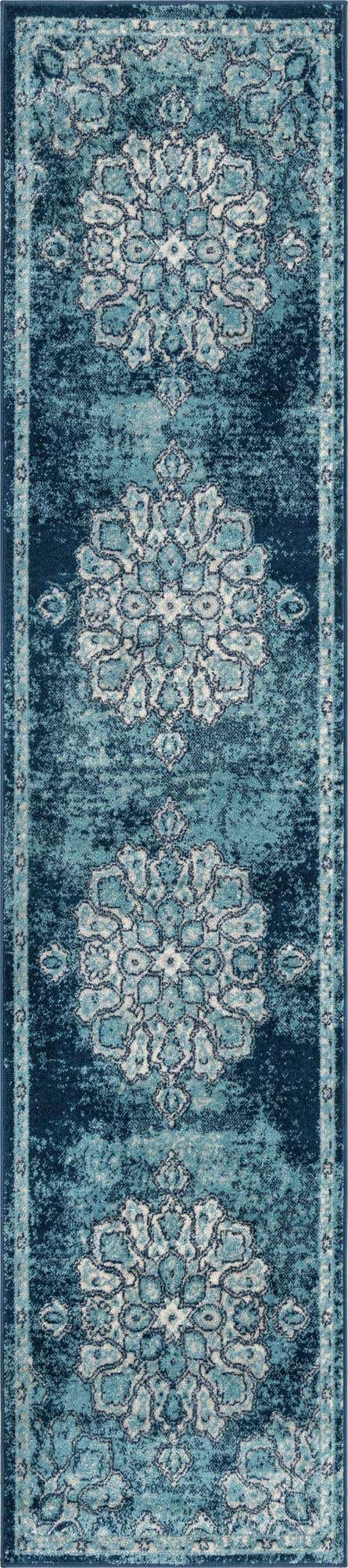 Navy Blue 2' 7 x 12' Parker Runner Area Rug Traditional Motif Classic Design Stain Resistant Carpet for Living, Dining, Bedrooms, Kitchen, Office for Sale at Rug Engine