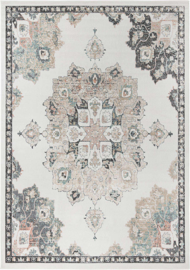 Ivory 10' x 14' Parker Rectangle Area Rug Traditional Motif Classic Design Stain Resistant Carpet for Living, Dining, Bedrooms, Kitchen, Office for Sale at Rug Engine
