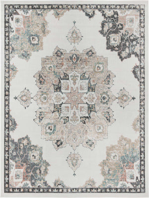 Ivory 10' x 13' Parker Rectangle Area Rug Traditional Motif Classic Design Stain Resistant Carpet for Living, Dining, Bedrooms, Kitchen, Office for Sale at Rug Engine