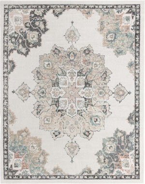 Ivory 7' 10 x 10' Parker Rectangle Area Rug Traditional Motif Classic Design Stain Resistant Carpet for Living, Dining, Bedrooms, Kitchen, Office for Sale at Rug Engine