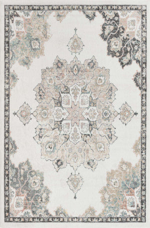 Ivory 6' x 9' Parker Rectangle Area Rug Traditional Motif Classic Design Stain Resistant Carpet for Living, Dining, Bedrooms, Kitchen, Office for Sale at Rug Engine