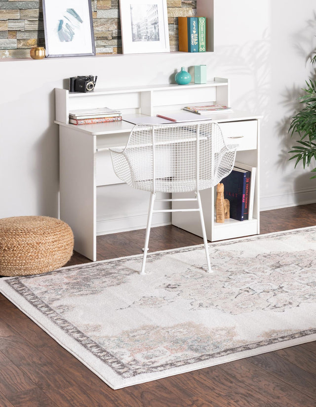 Ivory 7' 10 x 10' Parker Rectangle Area Rug Traditional Motif Classic Design Stain Resistant Carpet for Living, Dining, Bedrooms, Kitchen, Office for Sale at Rug Engine