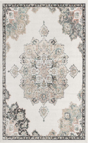 Ivory 5' x 8' Parker Rectangle Area Rug Traditional Motif Classic Design Stain Resistant Carpet for Living, Dining, Bedrooms, Kitchen, Office for Sale at Rug Engine
