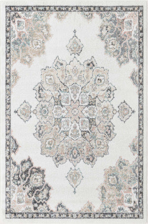 Ivory 4' x 6' Parker Rectangle Area Rug Traditional Motif Classic Design Stain Resistant Carpet for Living, Dining, Bedrooms, Kitchen, Office for Sale at Rug Engine