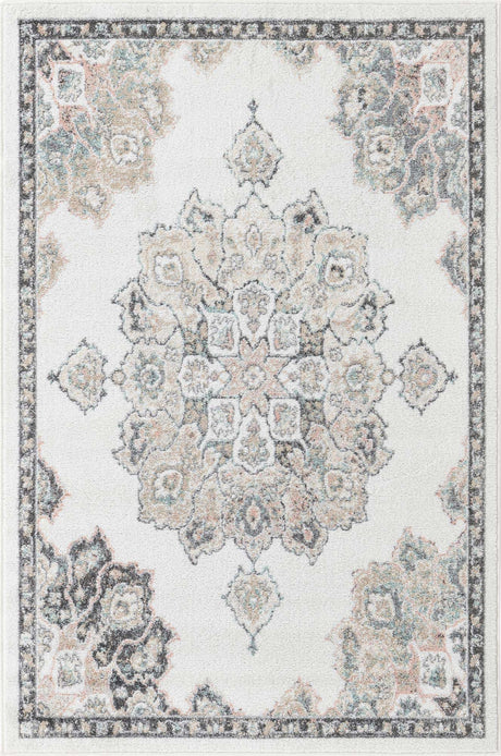 Ivory 4' x 6' Parker Rectangle Area Rug Traditional Motif Classic Design Stain Resistant Carpet for Living, Dining, Bedrooms, Kitchen, Office for Sale at Rug Engine