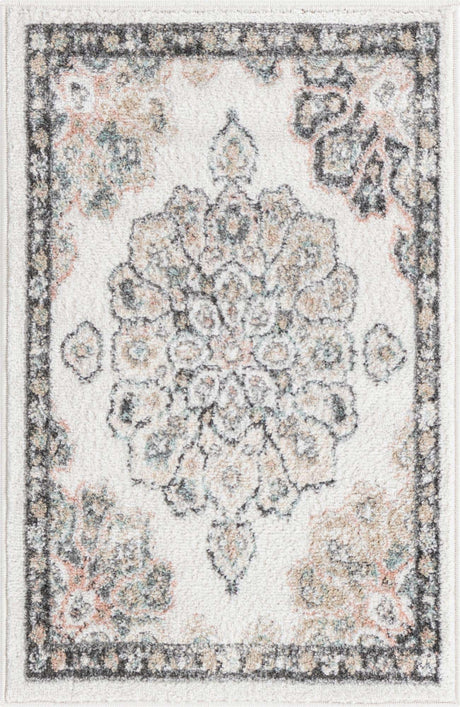 Ivory 2' x 3' Parker Rectangle Area Rug Traditional Motif Classic Design Stain Resistant Carpet for Living, Dining, Bedrooms, Kitchen, Office for Sale at Rug Engine