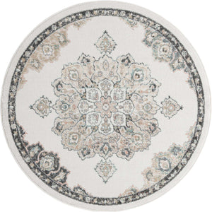 Ivory 5' x 5' Parker Round Area Rug Traditional Motif Classic Design Stain Resistant Carpet for Living, Dining, Bedrooms, Kitchen, Office for Sale at Rug Engine