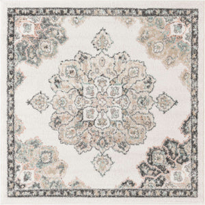 Ivory 4' x 4' Parker Square Area Rug Traditional Motif Classic Design Stain Resistant Carpet for Living, Dining, Bedrooms, Kitchen, Office for Sale at Rug Engine