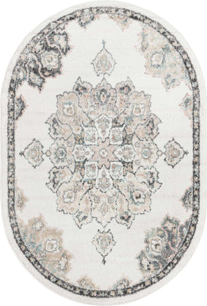 Ivory 4' x 6' Parker Oval Area Rug Traditional Motif Classic Design Stain Resistant Carpet for Living, Dining, Bedrooms, Kitchen, Office for Sale at Rug Engine