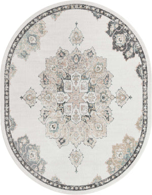 Ivory 7' 10 x 10' Parker Oval Area Rug Traditional Motif Classic Design Stain Resistant Carpet for Living, Dining, Bedrooms, Kitchen, Office for Sale at Rug Engine