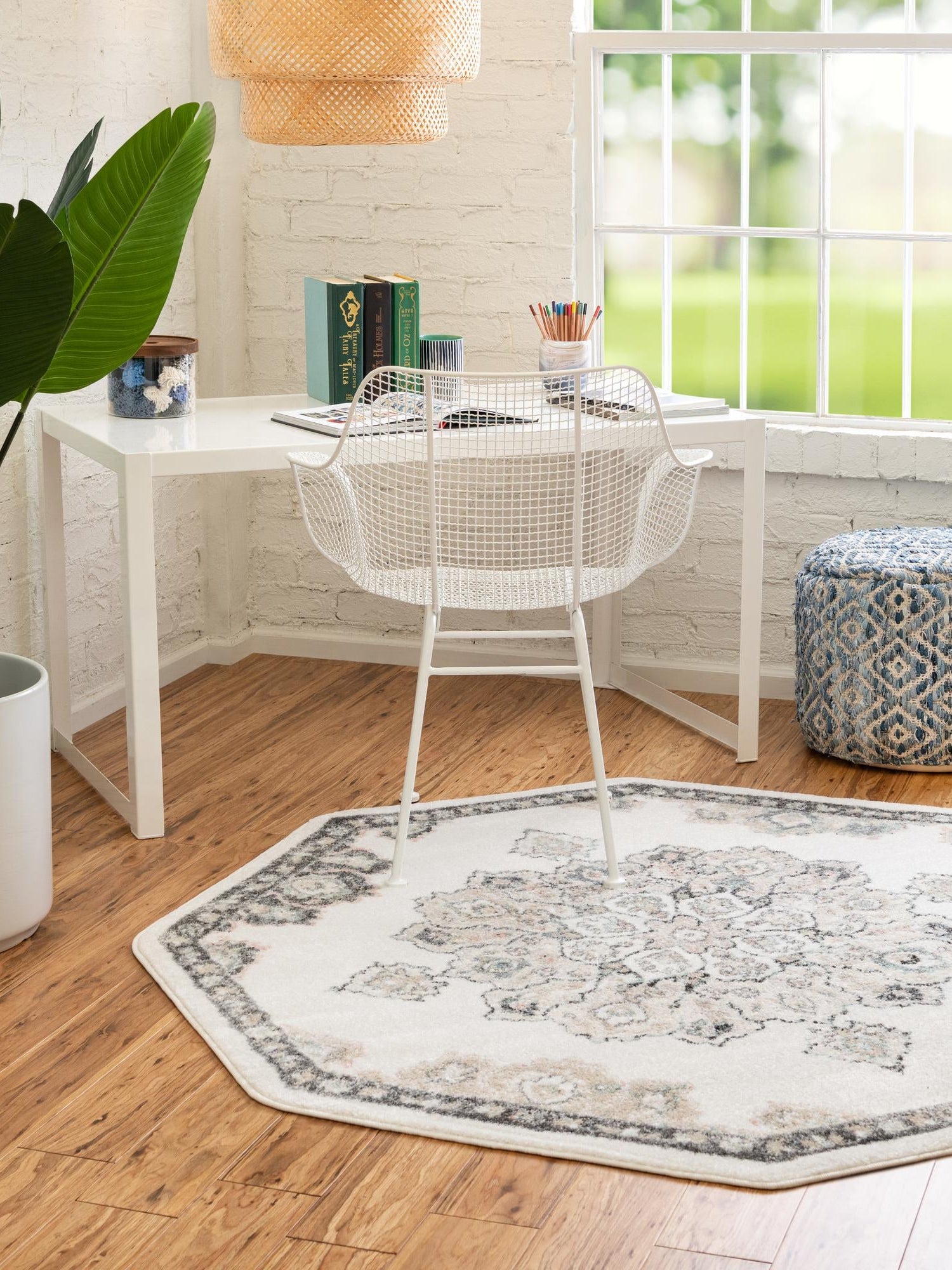 Ivory 7' 10 x 7' 10 Parker Octagon Area Rug Traditional Motif Classic Design Stain Resistant Carpet for Living, Dining, Bedrooms, Kitchen, Office for Sale at Rug Engine