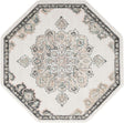 Ivory 5' x 5' Parker Octagon Area Rug Traditional Motif Classic Design Stain Resistant Carpet for Living, Dining, Bedrooms, Kitchen, Office for Sale at Rug Engine