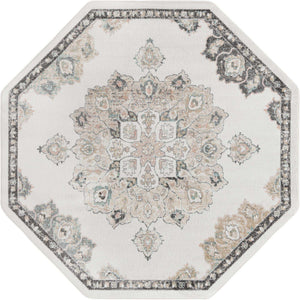 Ivory 7' 10 x 7' 10 Parker Octagon Area Rug Traditional Motif Classic Design Stain Resistant Carpet for Living, Dining, Bedrooms, Kitchen, Office for Sale at Rug Engine