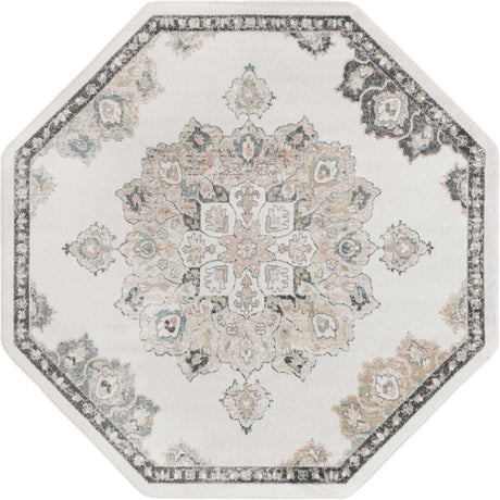 Ivory 7' 10 x 7' 10 Parker Octagon Area Rug Traditional Motif Classic Design Stain Resistant Carpet for Living, Dining, Bedrooms, Kitchen, Office for Sale at Rug Engine