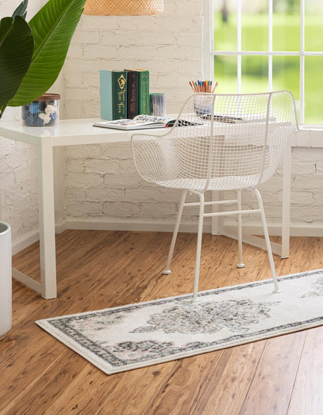 Ivory 2' x 8' Parker Runner Area Rug Traditional Motif Classic Design Stain Resistant Carpet for Living, Dining, Bedrooms, Kitchen, Office for Sale at Rug Engine