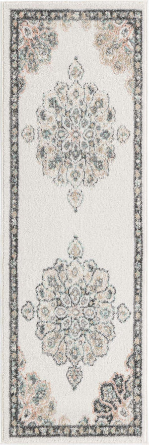 Ivory 2' x 6' Parker Runner Area Rug Traditional Motif Classic Design Stain Resistant Carpet for Living, Dining, Bedrooms, Kitchen, Office for Sale at Rug Engine