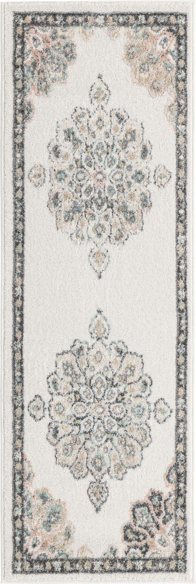 Ivory 2' x 6' Parker Runner Area Rug Traditional Motif Classic Design Stain Resistant Carpet for Living, Dining, Bedrooms, Kitchen, Office for Sale at Rug Engine