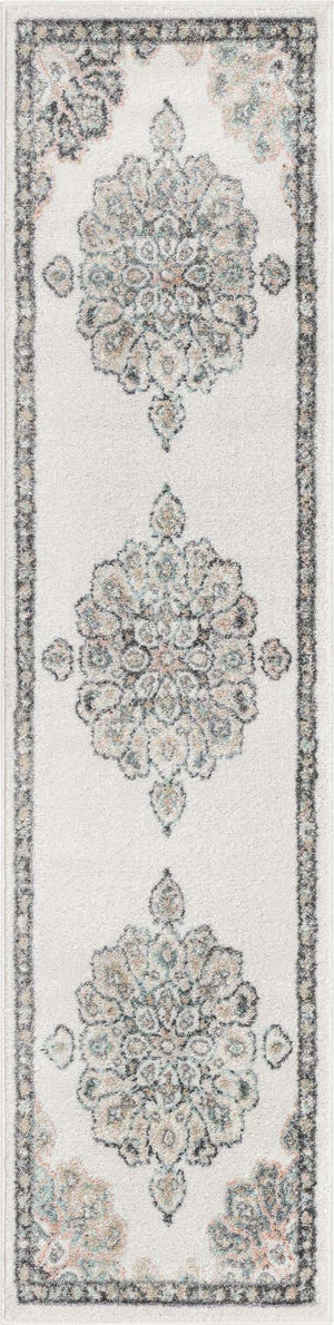 Ivory 2' x 8' Parker Runner Area Rug Traditional Motif Classic Design Stain Resistant Carpet for Living, Dining, Bedrooms, Kitchen, Office for Sale at Rug Engine