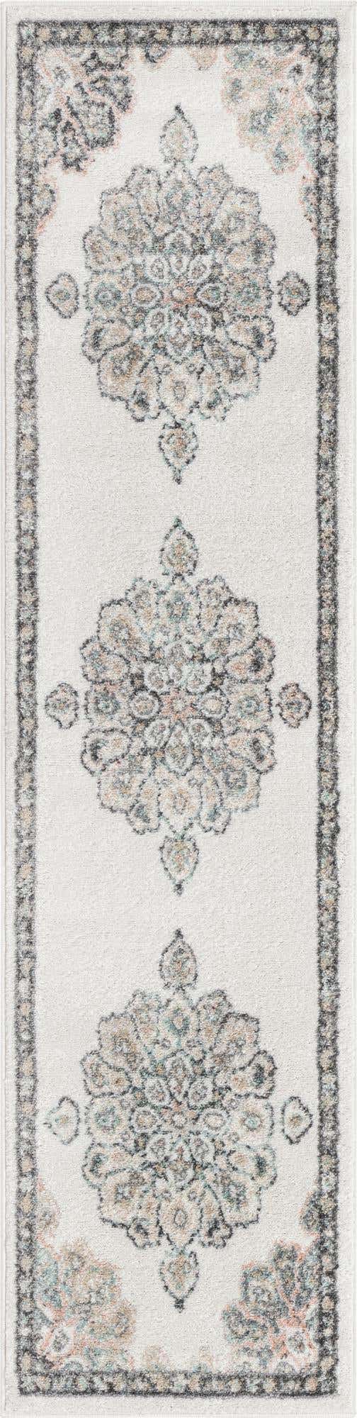 Ivory 2' x 8' Parker Runner Area Rug Traditional Motif Classic Design Stain Resistant Carpet for Living, Dining, Bedrooms, Kitchen, Office for Sale at Rug Engine