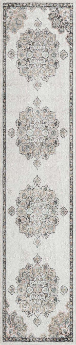 Ivory 2' 7 x 12' Parker Runner Area Rug Traditional Motif Classic Design Stain Resistant Carpet for Living, Dining, Bedrooms, Kitchen, Office for Sale at Rug Engine