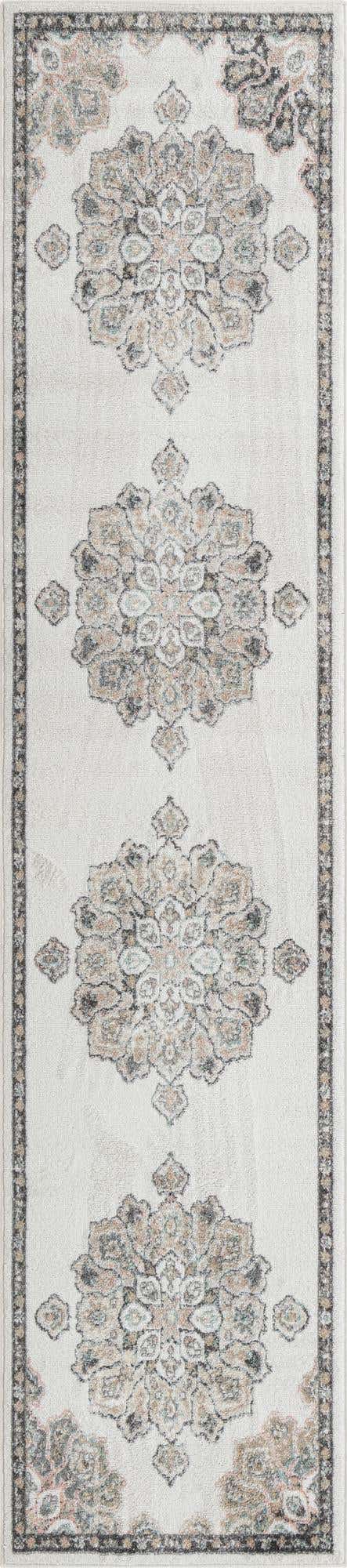 Ivory 2' 7 x 12' Parker Runner Area Rug Traditional Motif Classic Design Stain Resistant Carpet for Living, Dining, Bedrooms, Kitchen, Office for Sale at Rug Engine