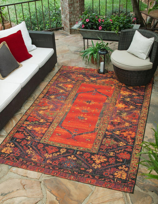 Multicolor 6' 1 x 9' Outdoor Tribal Rectangle Area Rug Weather Resistant for Patio, Deck, Terrace, Balcony, Porch Traditional Design Water Safe Outside Carpet for Sale at Rug Engine