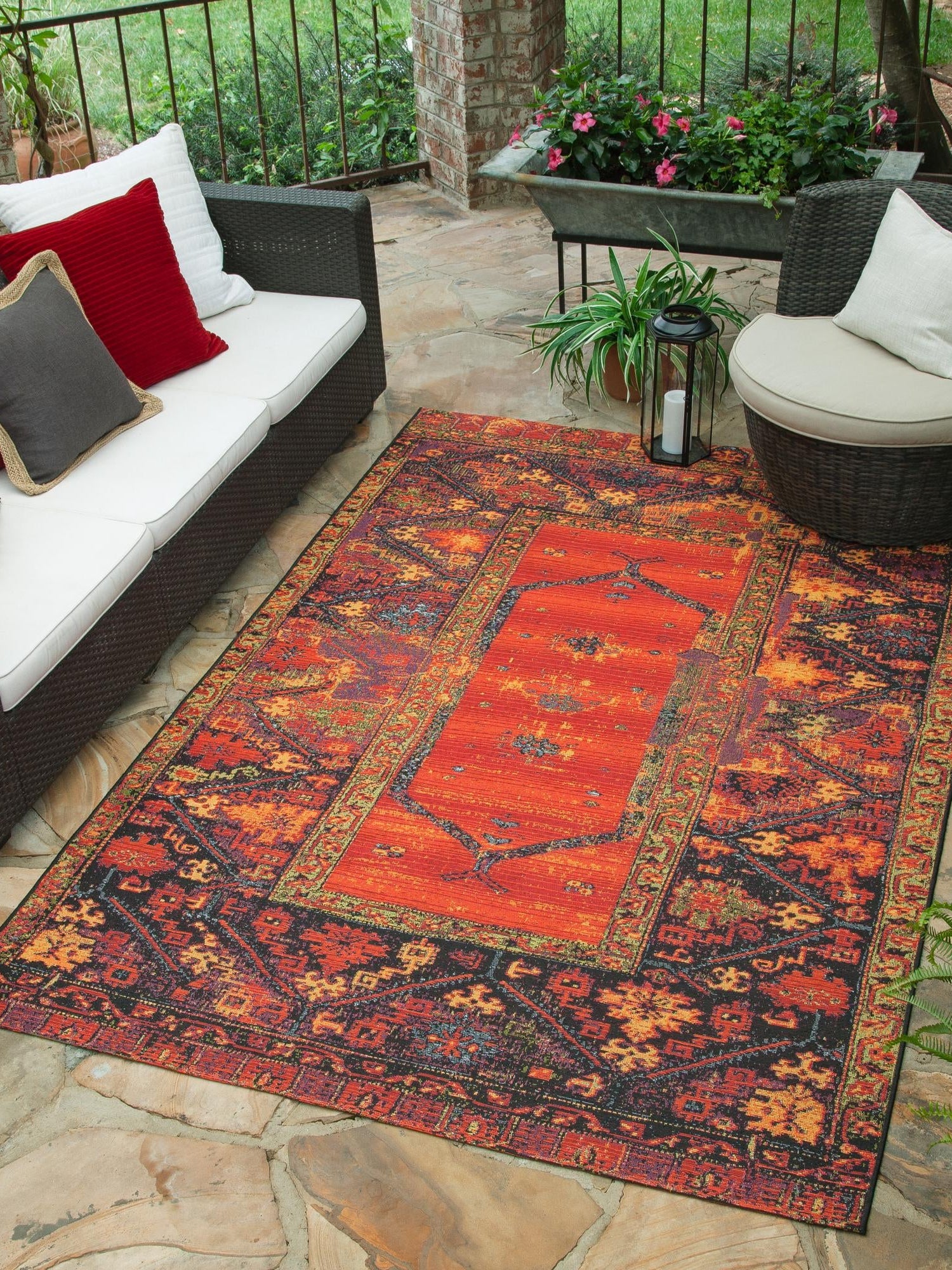 Multicolor 10' x 12' Outdoor Tribal Rectangle Area Rug Weather Resistant for Patio, Deck, Terrace, Balcony, Porch Traditional Design Water Safe Outside Carpet for Sale at Rug Engine