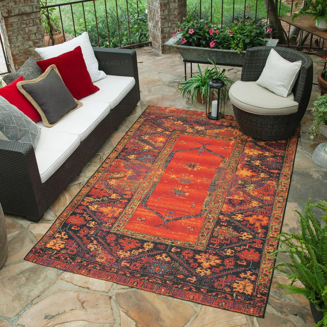 Multicolor 7' 1 x 10' Outdoor Tribal Rectangle Area Rug Weather Resistant for Patio, Deck, Terrace, Balcony, Porch Traditional Design Water Safe Outside Carpet for Sale at Rug Engine