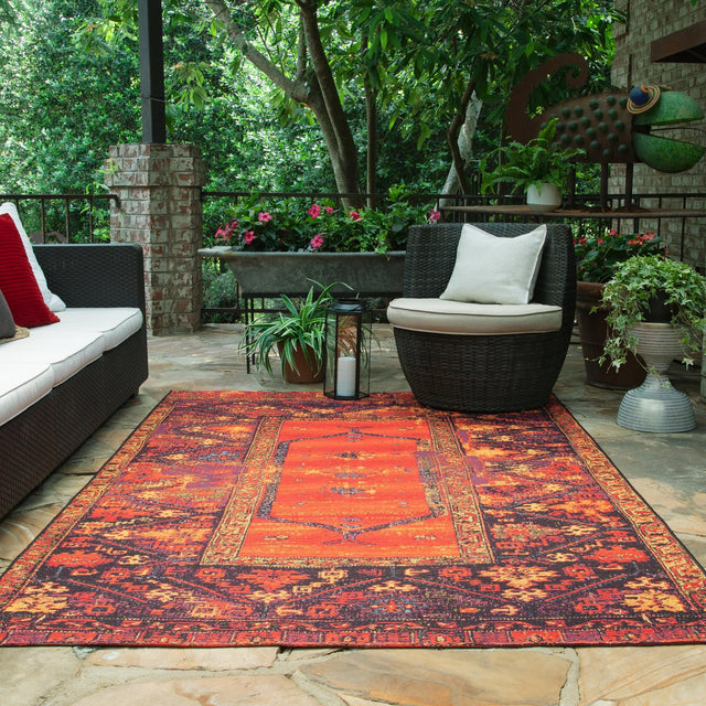 Multicolor 6' 1 x 9' Outdoor Tribal Rectangle Area Rug Weather Resistant for Patio, Deck, Terrace, Balcony, Porch Traditional Design Water Safe Outside Carpet for Sale at Rug Engine