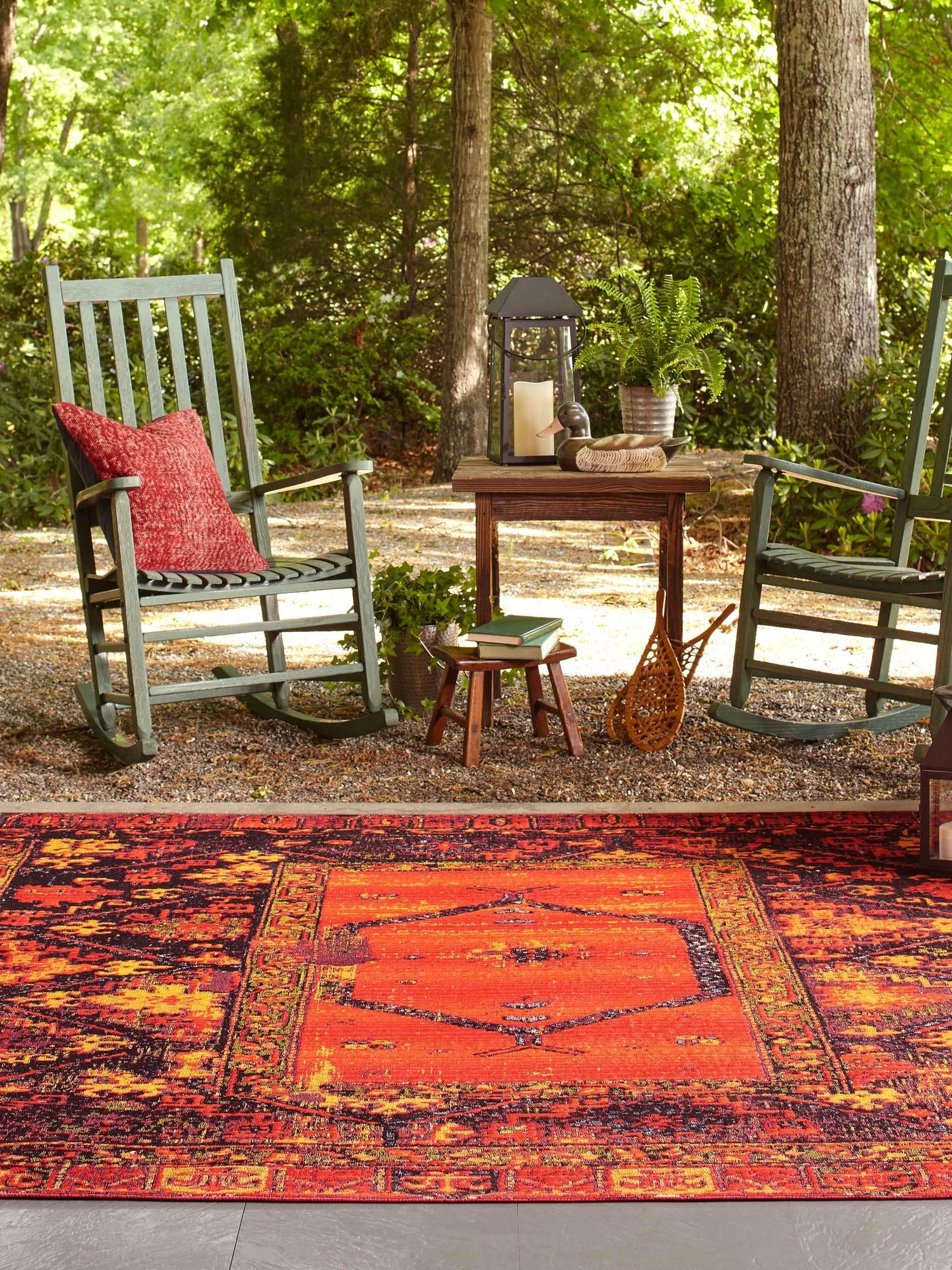 Multicolor 5' 3 x 5' 3 Outdoor Tribal Square Area Rug Weather Resistant for Patio, Deck, Terrace, Balcony, Porch Traditional Design Water Safe Outside Carpet for Sale at Rug Engine